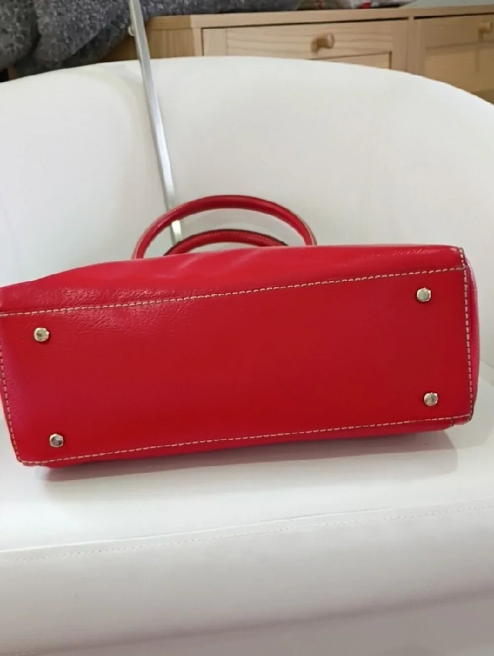 Kate Spade Red Pebbled Leather Dome Satchel with Front Zip Pocket